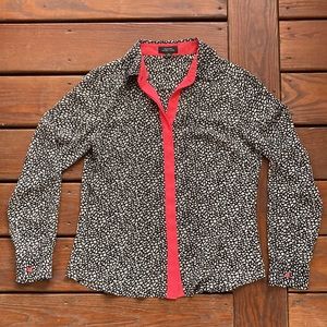 Tahari ASL collared blouse (heart pattern w/ coral accents)